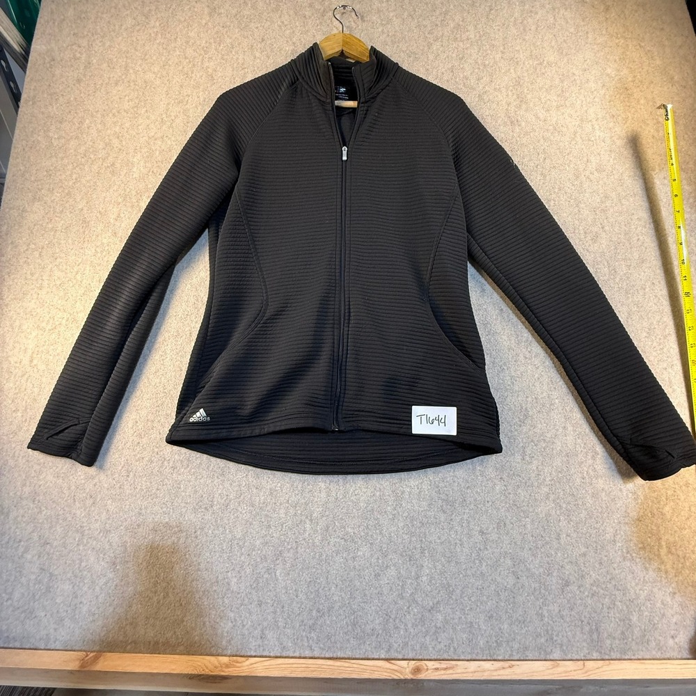 Adidas Golf Womens Black Ribbed Full Zip Jacket Saddle Rock Logo Size M‎